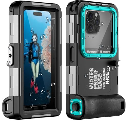 Ezanmull Underwater Diving Phone Case for iPhone 17/16/15/14/13/12/11 Pro Max/XR/XS & More, Professional Protection [15m/50ft], Waterproof Case for Snorkeling, Surfing, Photos & Videos (Black/Teal)