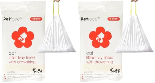 Petface Cat Litter Tray Drawstring Liners, 8 Large Liners, Fits Most Trays Up To L87 x W45 cm (Pack of 2)