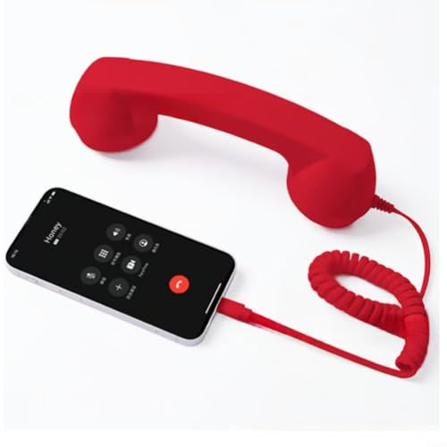 Puupaa Retro-Telefonhörer für Telefon, Typ-C-kabelgebundenes Mobilteil mit Kabel, klare Anrufqualität, Schreibtischdekoration für Smartphones und Tablets (rot)