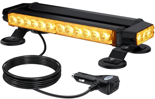 DTEANJU Luz Rotativa LED Magnética,Luz Estroboscópica Luz de Advertencia | 12 V 24 V,30 LED Ámbar con Cable 5 m, 7 Modos, Baliza Giratoria Impermeable IP65,Luz de Advertencia para Vehículos, Ámbar
