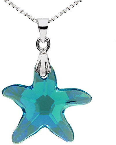 Löb 925 Silber Kette Seestern Stern Kristall Stein Anhänger Blau Türkis Damen Kinder Silberkette Sternchen Meer Strass Glitzer