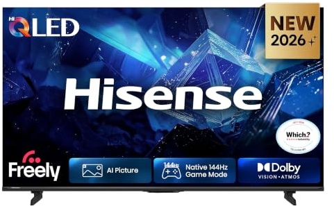 Hisense 50 50E78STUK PRO Hi-QLED 144Hz 4K Ultra HD AI Smart TV with Freely, Netflix, Disney+ and YouTube - Hi-QLED Colour, Built-in Subwoofer, AI Smooth Motion, AMD FreeSync Premium, Filmmaker Mode
