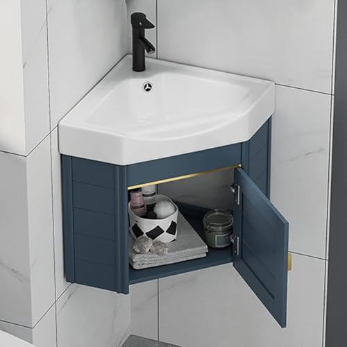 Mueble esquinero de baño moderno, lavabo pequeño for montaje en pared, lavabo de cerámica for baño, for el hogar, cocina, Patio(Blue,43x43x48cm)