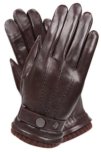 Herren Texting Touchscreen Winter Warm Schaffell Leder Täglich Kleid Fahren Handschuhe Wolle Kaschmir Mischung Manschette, Braun (Fleecefutter), 9.5