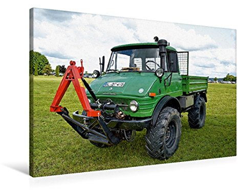 Premium Textil-Leinwand 90 x 60 cm Quer-Format Unimog mit Frontanbau | Wandbild, HD-Bild auf Keilrahmen, Fertigbild auf hochwertigem Vlies, Leinwanddruck von Günther Geiger