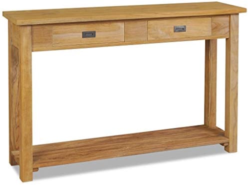 vidaXL Teak Massiv Konsolentisch mit 2 Schubladen Kolonialstil Konsole Beistelltisch Sideboard Flurtisch Ablagetisch Frisiertisch Holztisch 120x30x80cm