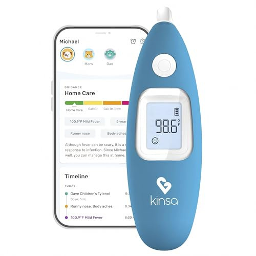 [2019 Upgrade] Kinsa Smart Ear Digital Thermometer for Fever - Accurate, Fast, Medical Infrared Termometro for Baby, Kid, Adult - FDA Cleared for Body Temperature Readings - Upgraded for Best Accuracy