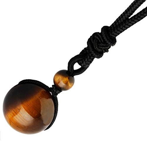 Nupuyai 16mm Tigerauge Stein Perlen Anhänger Glücksstein Kette für Damen und Herren, Kristall Heilstein Halskette Glücksbringer Glückskette Meditation Reiki Schmuck Geschenk
