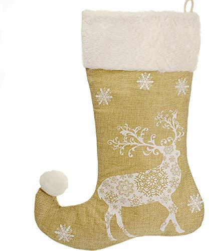 alles-meine.de GmbH XL - Weihnachtssocke & Weihnachtsstrumpf - Rentier/Elch - 45 cm - weiß - zum Aufhängen - Nikolausstiefel - Nikolausstrumpf/Weihnachtsstiefel - großer Gesc..