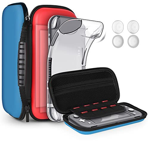 GeeRic Tasche Kompatibel für Switch Lite 2019,Kompatibel Mit Switch Lite Hülle mit Schutzfolie,2 HD-Glas Displayschutzfolie,4 Daumen Griffkappen Kompatibel Mit Switch Lite Zubehör