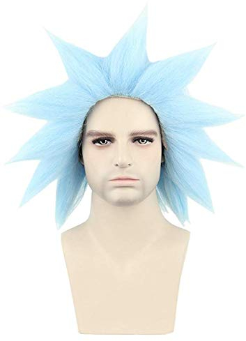 Anime Rick and Morty Rick Sanchez Blue Short Cosplay Wigs Role Play Synthetic Hair + Wig Cap