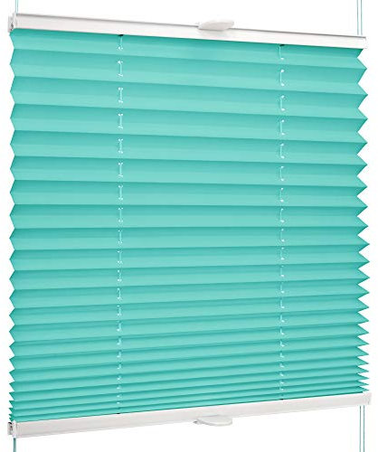 SchattenFreude Basic Klemmfix-Plissee für Fenster | Mit Klemm-Haltern | Ohne Bohren | Türkis, Breite: 50cm x Höhe: 100cm
