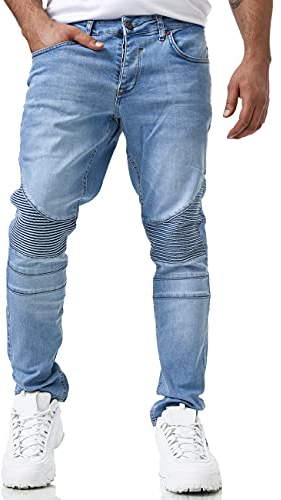 Elara Herren Jeans Slim Fit Hose Biker-Jeans Chunkyrayan 16517-Light Blue-36W / 32L