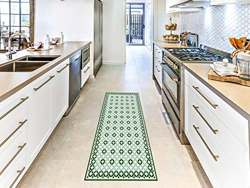 Oedim Mosaik-Teppich, grün, Fliesenoptik für Zimmer, PVC, 60 x 120 cm, PVC-Teppich, Vinyl-Boden, Heimdekoration, Schutzboden