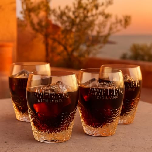 Averna Shotglas - 4er Set Glas neues Design/Tumbler mit Muster und 2cl Eichung