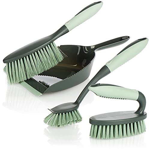 COM-FOUR® kit de Nettoyage en 4 Parties, Brosse à Main, Pelle à poussière | brosse à main et brosse à vaisselle - kit de démarrage parfait pour le nettoyage