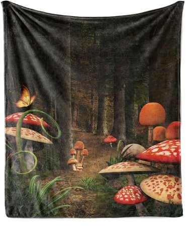 ABAKUHAUS Pilz Weiche Kuscheldecke Sofadecke, Pilze Dark Forest, Gemütlicher Plüsch für den Innen- und Außenbereich, 125 x 175 cm, Rot Grün Braun