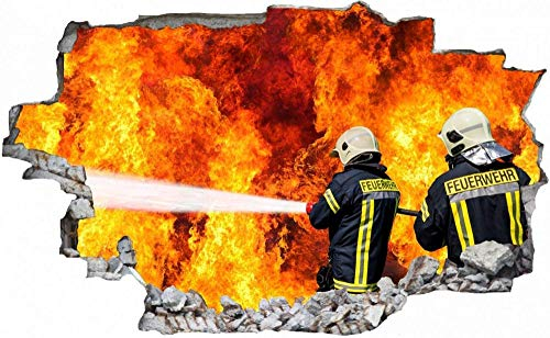 3D Beschädigten Wandsticker,Feuerwehr Löschen Flammen, Kinderzimmer Babyzimmer Entfernbare Wandtattoos Wandbilder 70x110cm