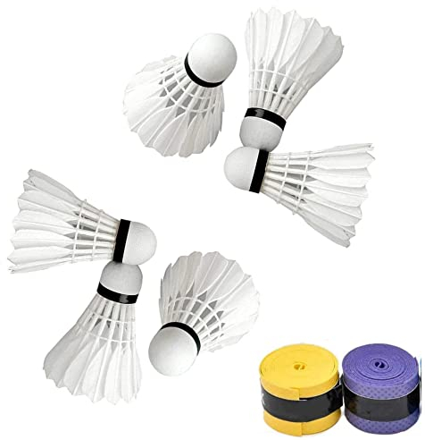 Kalindri Sports Badminton Shuttle Cork for Outdoor and Indoor Sports, Badminton Shuttlecocks (Pack of 6 with 2 Badminton Grips, Feather)