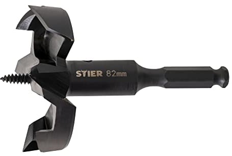 STIER Forstnerbohrer 82 mm Durchmesser, Holzbohrer, selbstzuführende Schraubenspitze, hochwertig, schneller Spanabtrag, für Kork, Karton, Hartholz, MDF