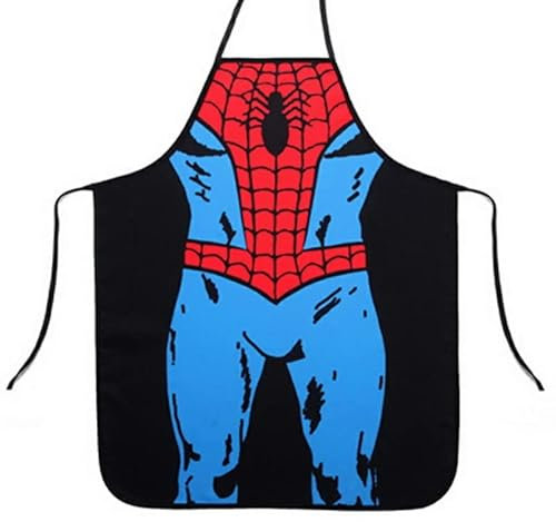 AON Funny Novelty Super Hero Adjustable Shoulder Strap Cooking Kitchen Barbeque Unisex Man Woman Couple Apron (Spider - Man), 60cm x 73cm