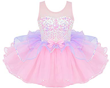 iEFiEL Kinder Mädchen Glitzer Ballettkleid Prinzessin Meerjungfrau Kleid Tutu Pailletten Ballett Trikot Tanz-Kostüm Party Performance Bekleidung Rosa 122-128