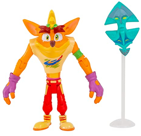 BANDAI Crash Bandicoot Actionfiguren, Retro-Crash mit Maske, 11 cm, Retro-Spielzeug mit Maske und Ständer, Zubehör, Grün, Lila, Rot