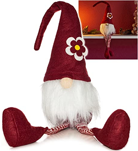 alles-meine.de GmbH lustiger Wichtel/Zwerg 58 cm groß weinrot - mit Blume - für Sommer & Winter - Weihnachten - Plüschtier/Kantenhocker/Türstopper - Weihnachtswichtel ..