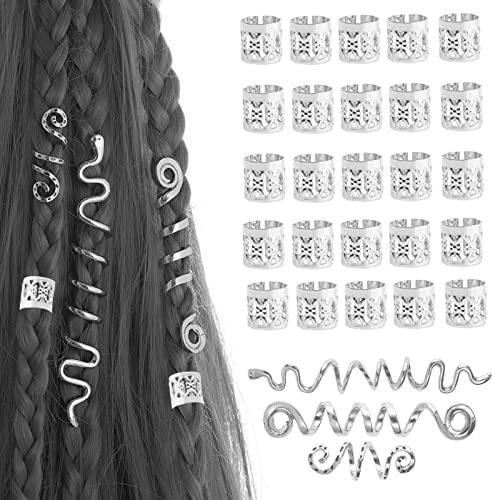 Dreadlock Schmuck,28 Stück Haarspiralen Clips Verstellbar Cuffs Haar Flecht Perlen Dreadlocks Perlen Haarschmuck Braids Zubehör Für Frauen Männer Zöpfe Dekoration