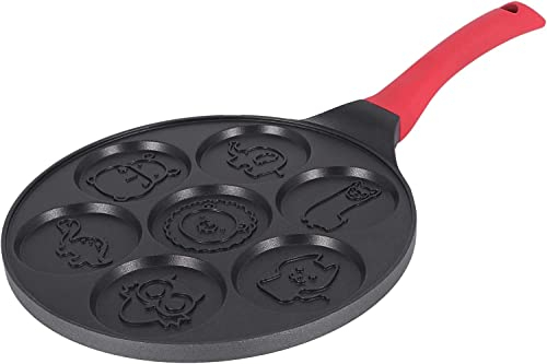 BOFLAX Pancake Maker - 7-Mold Non-Stick Pancake Pan Griddle with Silicone Handle, Black