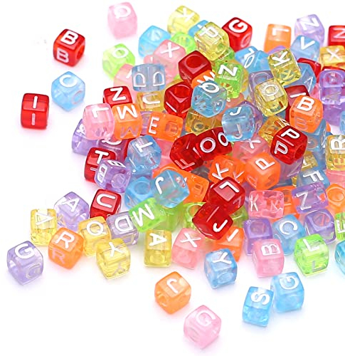 HERZWILD buchstabenperlen zum auffädeln ca.1000pcs 6x6mm buchstaben perlen viereckig bastelnperlen Buchstaben A-Z perlen für Schmuck Basteln (white-color-transparent)