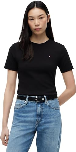 Tommy Hilfiger Women’s Short Sleeve Round Neck Slim Cody T-Shirt, Black (Black), S