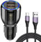 HORJOR Cargador Coche Carga Rapida Cargador Coche USB QC 3.0 Doble Puerto Cargador Movil Coche con Cable De 1m Mechero Coche Compatible con iPhone,iPad,Samsung,Huawei,Xiaomi