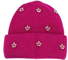 QUEEN HELENA Cappello Invernale Caldo Berretto Morbido con Strass Zuccotto Donna CP06 (IT, Testo, Taglia Unica, Fucsia)