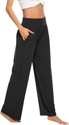 Hanaoops Donna Casual a Gamba Larga Pantaloni A Vita Alta Elastico Casual Pantaloni con TaschePantaloni della Tuta Donna, per Yoga e Fitness, Pantaloni da Donna L