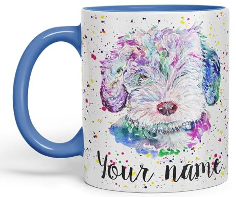 Vixar Personalised with Your Text Cockapoo Cockerpoo Dog Pet Animals Watercolour Art Coloured Ceramic Mug Cup Gift 330ml 11oz Custom Work Office Tea Coffee (C Blue)