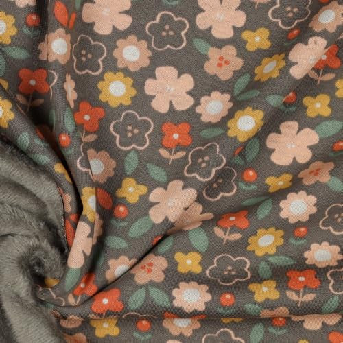 Alpenfleece | FLOWERS | by Poppy | taupe | Ökotex | ab 50 cm | Meterware
