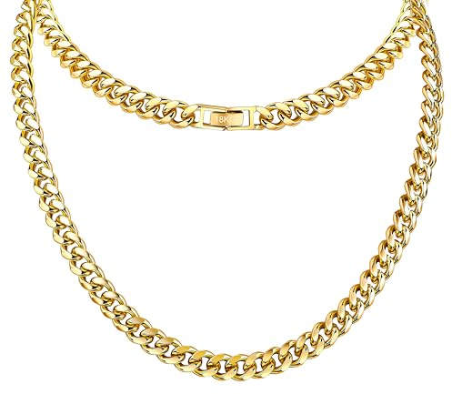 DJADEE Panzerkette Gold vergoldet 18 Karat 750er Gold 8 mm hochwertig vergoldet Damen Harren Kette Halskette Wasserfest hochglanzpoliert (8 mm x 50 cm)