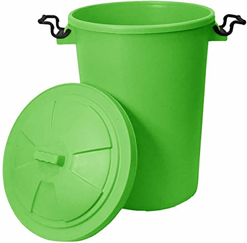 TENLITE 50L Litre Large Heavy Duty Plastic Bin Dustbin, Trash Can Waste Bin Animal Feed Storage Unit with Clip Locking Lid for Home Garden, Kitchen, Bathroom, Outdoor (1, Lime Green)