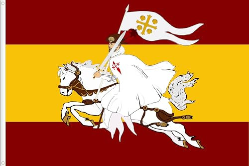 BANDERA DE ESPAÑA SANTIAGO SANTO PATRÓN DE ESPAÑA. TAMAÑO GRANDE 150X90CM RASO PREMIUM