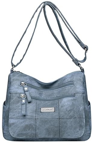 QWUVEDS Frauen Schulter Tasche Modische Muster Einfache Feste Farbe Retro Praktische Große Kapazität Zipper Messenger Tasche Taschen Schwarz Damen Klein Sportlich (Blue, One Size)