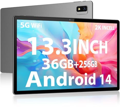 LINROM 2K Tablet 13.3 INCH e 5G WiFi, Android 14.0, INCELL 2000 * 1200, 11580mAh, 36GB RAM, 256GB ROM (2TB Expansion), Octa-Core 2.0GHz, 13MP+8MP, Tablet with Case/GPS/Bluet 5.0, Grey