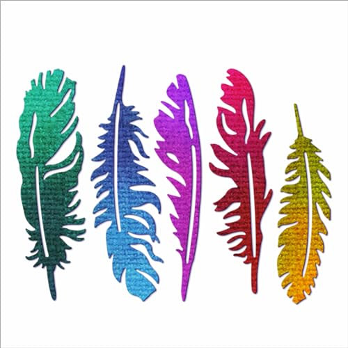 XMZZMX Stanzschablonen-Set mit Federn, hohle Metall-Stanzformen für Kartenherstellung, Papierpräge-Stanzschablonen-Set, Vorlagen, Aufbewahrungstaschen, Fotorahmen, Album, DIY, Scrapbooking,