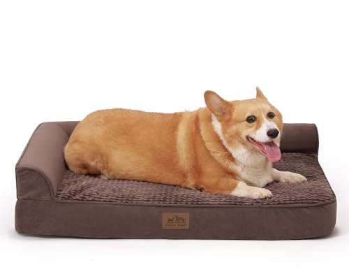 COZY KISS Orthopädisches Hundebett, 19cm Dicke Hundesofa für Mittelgroße Hunde, Abnehmbar und Waschbar Hundecouch, rutschfeste Unterseite, Wasserdichtes Innenfutter, Braun,91x69x19cm