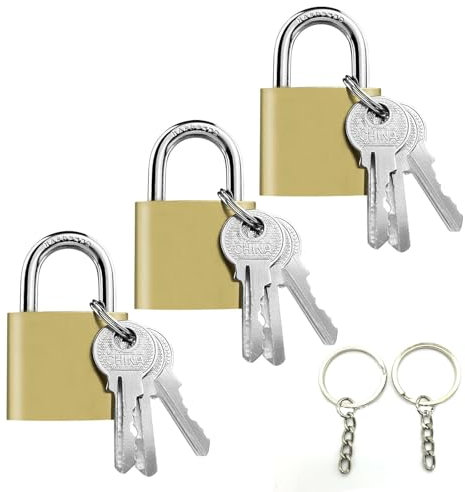 Cadenas Casier, Lot de 3 Cadenas Laiton avec 9 Clés, 33 mm Cadenas Exterieur, Cadenas de Sécurité, Petit Cadenas, pour boîte à outils, Sacs de Voyage, Valise, Armoires, clôture, Casiers