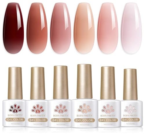 BORN PRETTY Jelly Gel Nail Polish Set 6 Colors Sheer Gel Polish Nude Red Pink Translucent Nail Gel Polish Soak off U V/LED Gel Nail DIY Manicure Gift Rose Garden Series