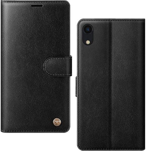 AIMOYU for iPhone XR Case, Flip Wallet Leather Phone Case with [4 Card Slots] [Kickstand] [RFID Blocking] Magnetic Protective Shockproof Cover for iPhone XR Phone Case - Black