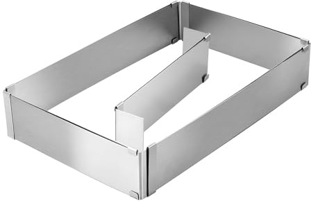 VOANZO Verstellbarer rechteckiger Backrahmen - Kuchenform aus Edelstahl. 5 cm hoch. Professionell mit innovativem Schienensystem. B 18–34 cm x L 28–53 cm.