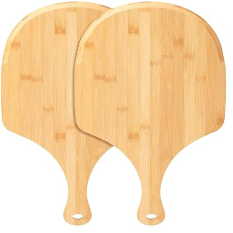 2 Pack Natural Bamboo Pizza Peel 12 inch, Wood Pizza Paddle, Cutting Board with Handle for Pizza, Bread, Cheese, Vegetable, Fruits