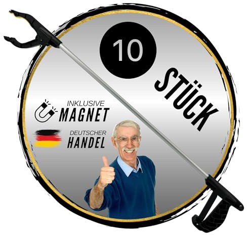 TronicXL 10 Stück Müllzange Greifzange mit Magnet I Greifhilfe Metall Greifer Picking Aid für Senioren Müll Küche Alltagshelfer lang Aluminium